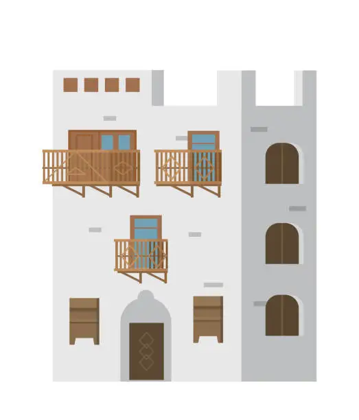 Vector illustration of Authentic Traditional Arabian House Vector Illustration. Ancient Building Of Jeddah.