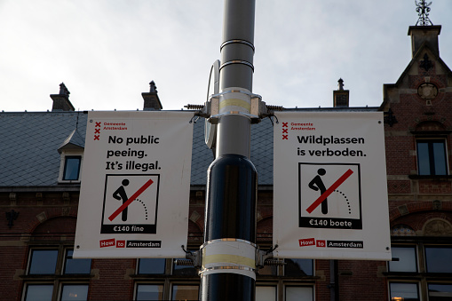 Warning Billboard No Public Peeing At Amsterdam The Netherlands 16-1-2023