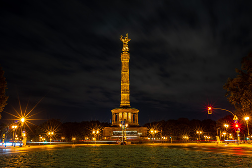 Gold Victory Column in Berlin at night