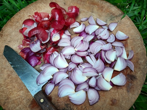 Cutting and chopping Red Onions - Food preparation.