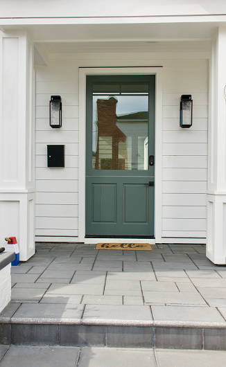 Modern farmhouse style front porch and Dutch door