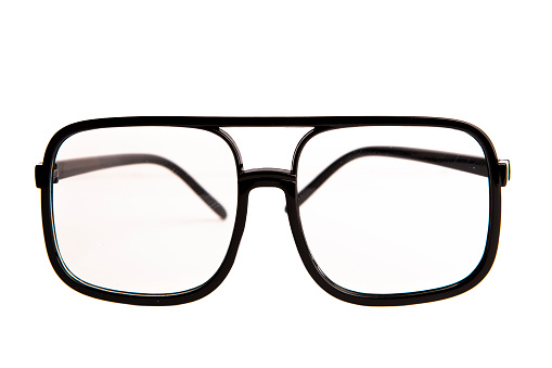 Eyeglasses transparent for reading or good vision, top view isolated on white background.