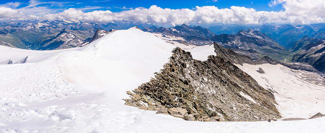 The summit ridge of Grossvenediger mountain in High Tauern national park in Austria.