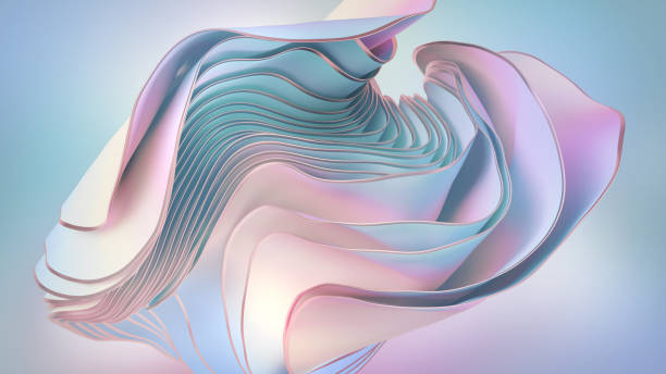 istock 3d rendering, abstract soft pastel pink blue textile background with silky layers, folds and curves. Drapery waving and fluttering. Fashion wallpaper 1470522083