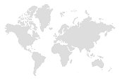 Grey map of the world on a white background.