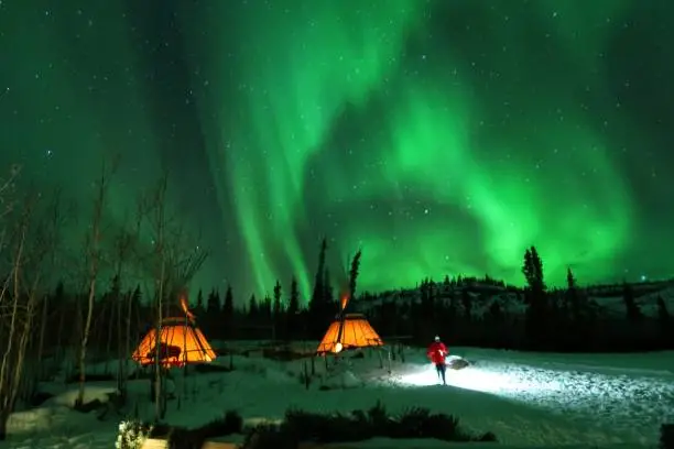 Beautiful Aurora Borealis and sparkling starry nights in Whitehorse, Yukon Canada