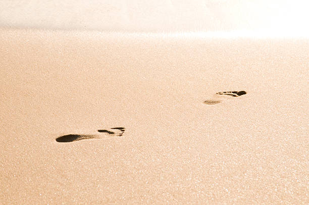 Footprints on sand stock photo