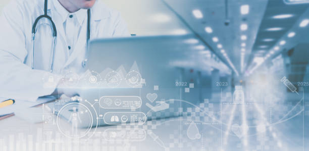 istock Blurred Doctor with stethoscope,using laptop on table with background,medical service network connection,online marketing business medical,digital modern healthcare,insurance,medical examination 1470524104
