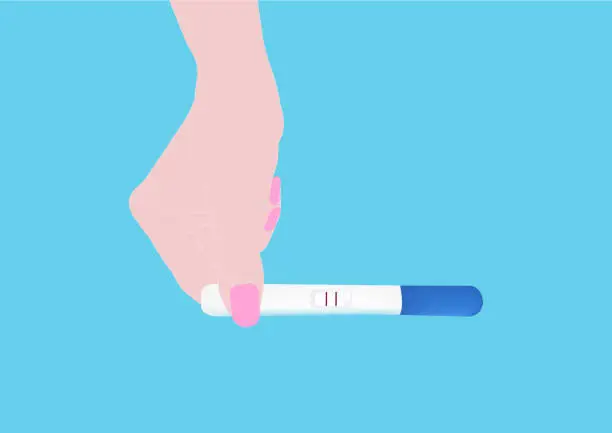 Vector illustration of Hand of a person with a positive pregnancy test