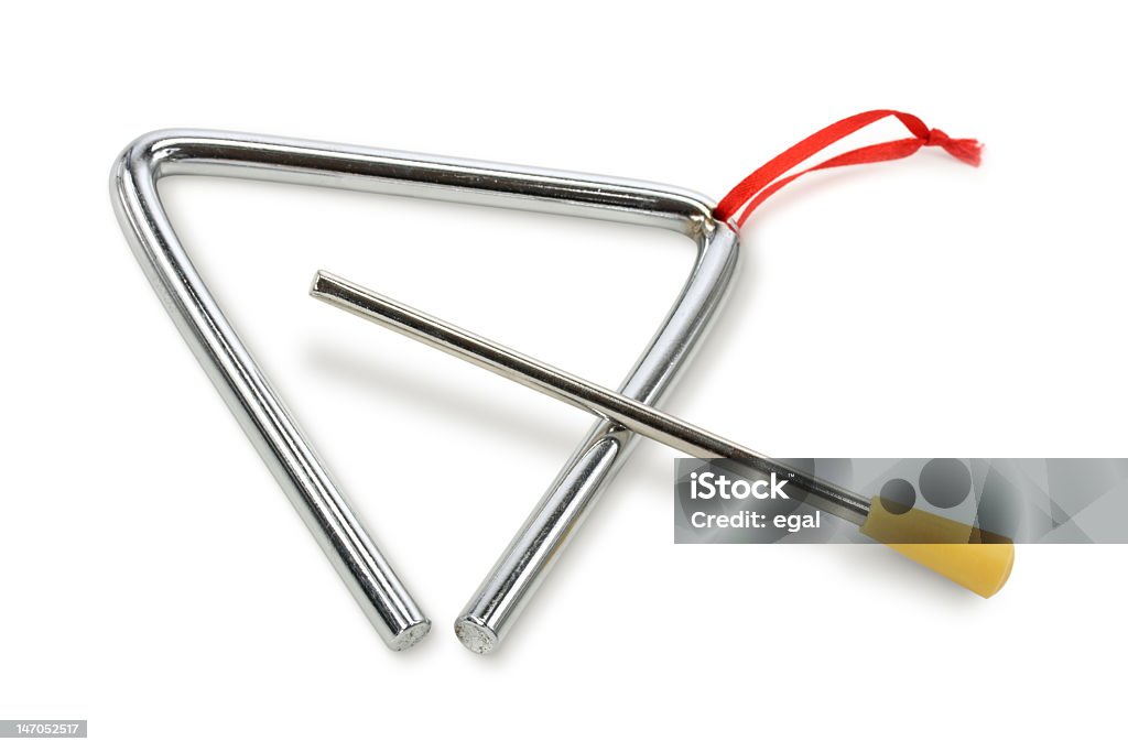 Isolated image of a metal triangle Triangle on white background Triangle - Percussion Instrument Stock Photo