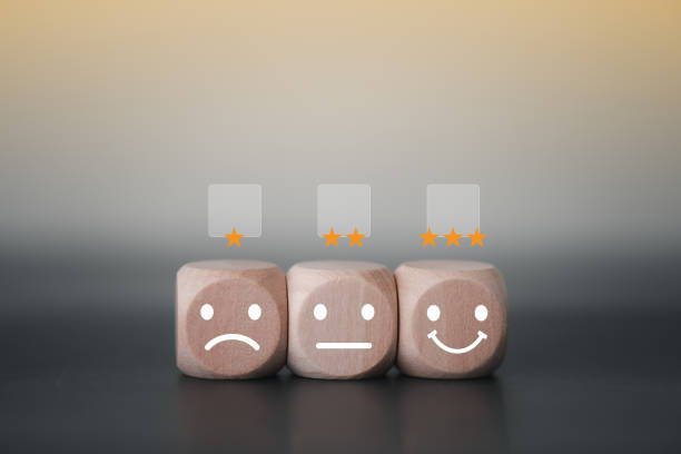 istock Wooden blocks with face symbol with empty check box, Customer experience, satisfaction and services rating concept. Survey feedback. 1470527230