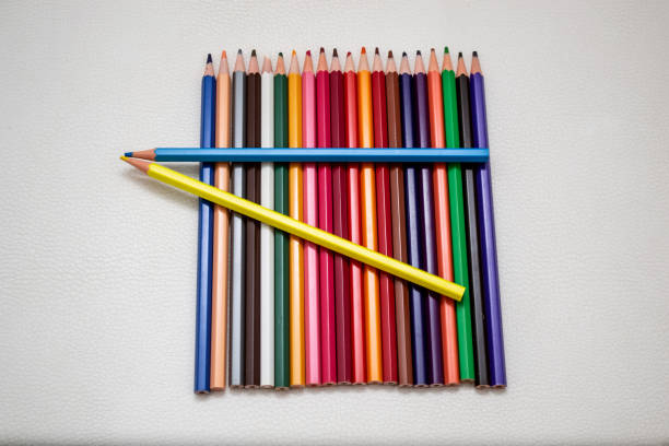 colorful pencils in a row on a white background