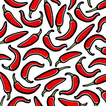 Chili and pepper pattern background set. Collection icon pepper. Vector illustration