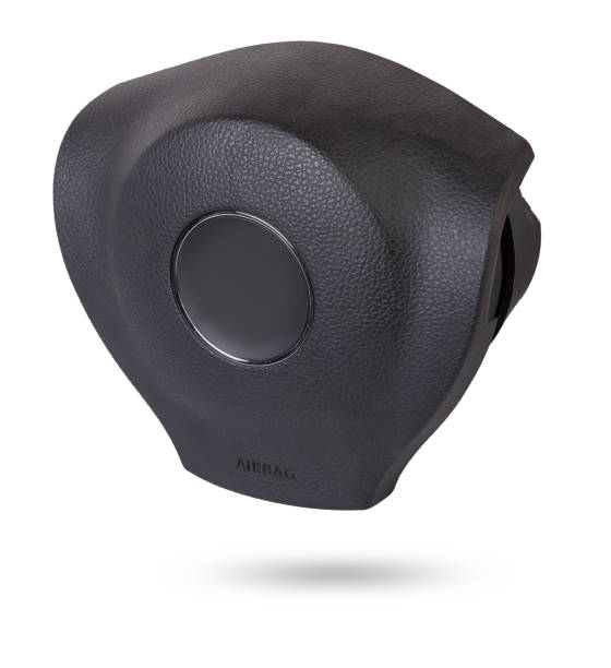 istock Spare part and interior element from a car driver airbag in the steering wheel on a white isolated background. Auto service industry. 1470533780
