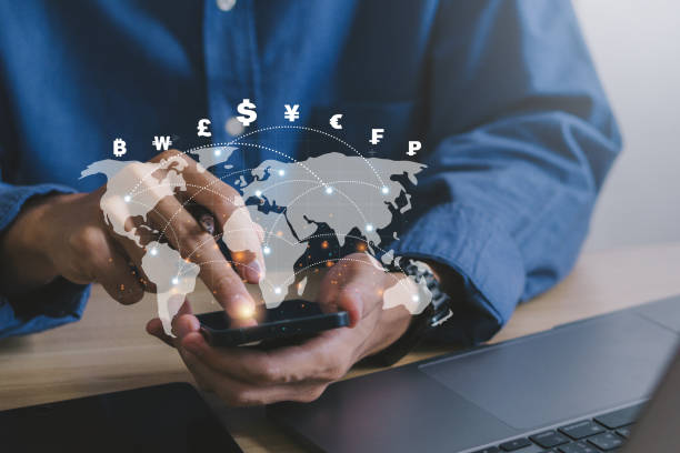 istock Currency exchange, money transfer.Businessman using mobile phone for digital banking, world currency via mobile app.FinTech financial technology, online banking, interbank payment, e-transaction concept. 1470534205