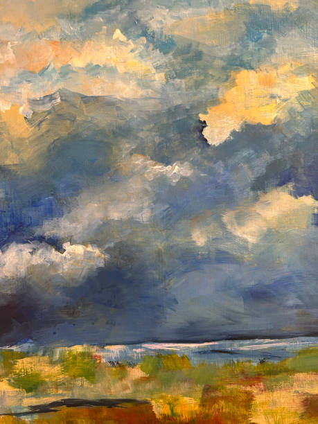 Abstract Landscape Original painting of a stormy sky impressionism stock illustrations
