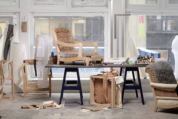 istock A wood workshop with a variety of projects being worked on 147054419