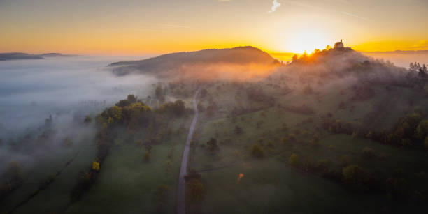 istock Aerial top view over chapel with morning mood 1470544261