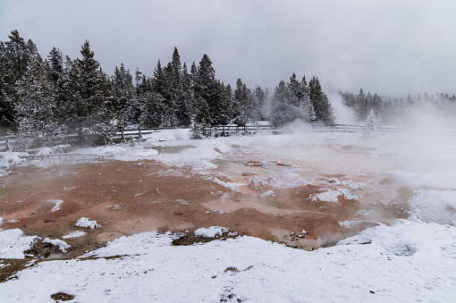 a scenic landscape in Yellowstone National Park Wyoming in winter