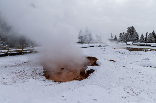 a scenic landscape in Yellowstone National Park Wyoming in winter