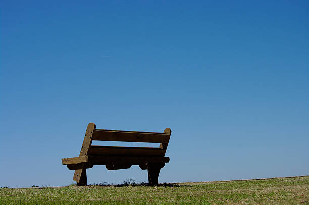 Park Bench On the Lawn stock photo