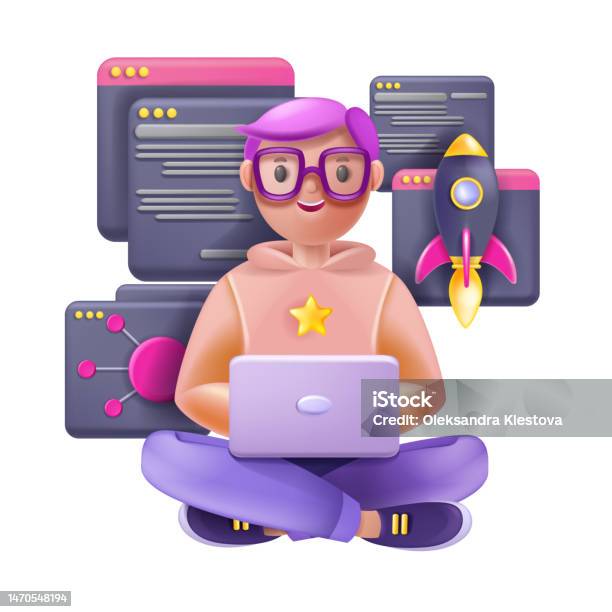 Programmeur 3d Personnage Masculin Signe De Code Python Vecteur Dessin ...