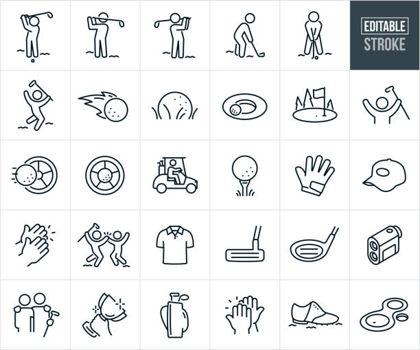 golf thin line icons-editable stroke - einlochen stock-grafiken, -clipart, -cartoons und -symbole