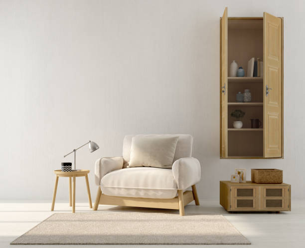 istock White room interior with wood armchair and table.3d rendering 1470552487