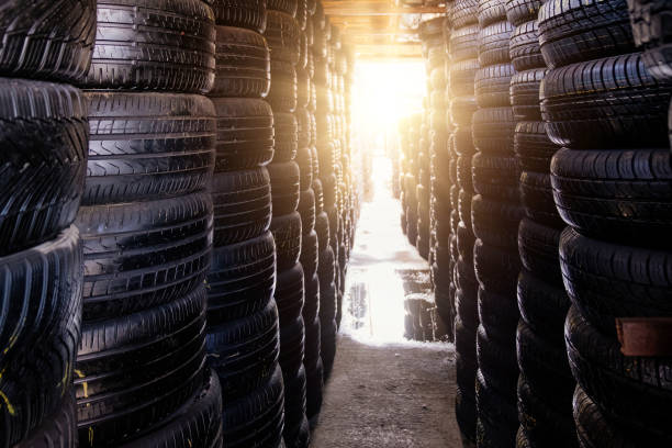 istock Stack of tires for sale in warehouse 1470554060