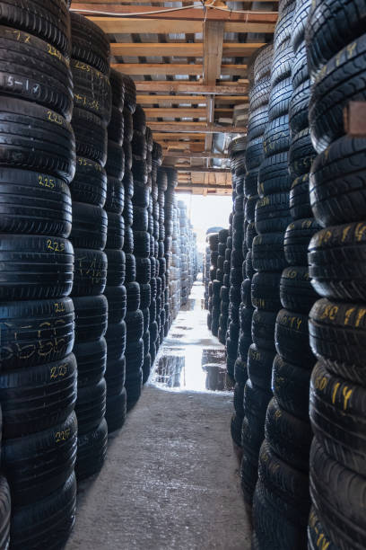 istock Stack of tires for sale in warehouse 1470554138