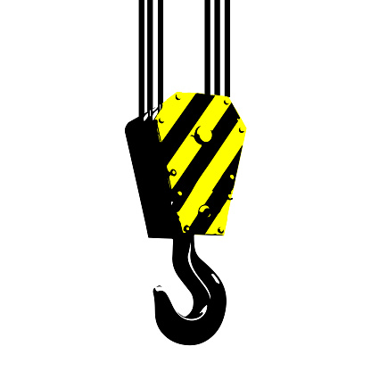 Crane hook with black yellow stripes. Design of the hook mechanism