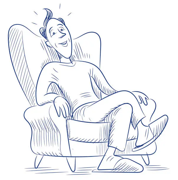 Vector illustration of Happy Man Sitting on Sofa at Home