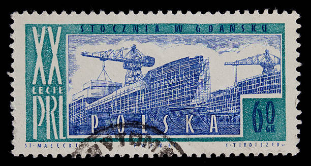 istock shipyard on vintage post stamp from Poland 147056292