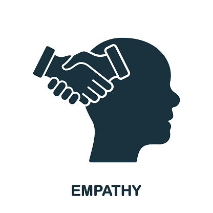 Empathy and Compassion Silhouette Icon. Human Head and Agreement Handshake Glyph Pictogram. Solidarity, Emotional Solace Solid Sign. Intellectual Process Symbol. Isolated Vector Illustration.