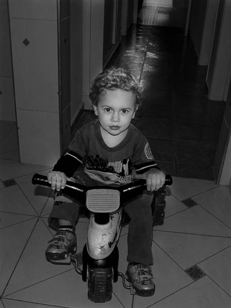 black and white portrait of a boy
