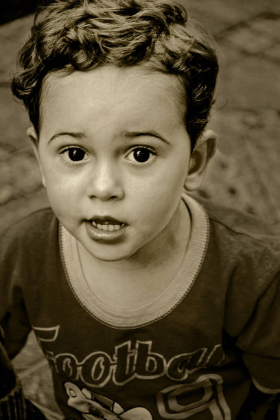Front view, close-up, black and white, vertical