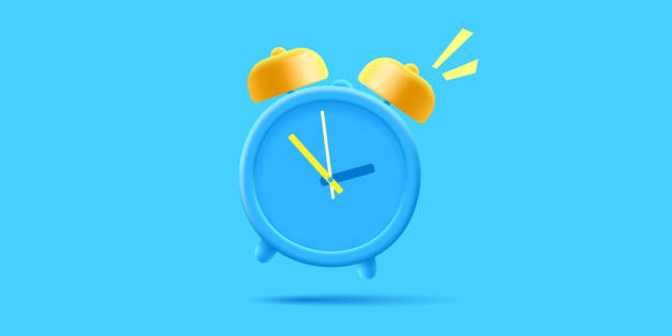 istock Blue classic 3D alarm clock rings on a blue background. Alarm clock for the concept of wake up, motivation, work, time to act. 1470574110