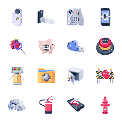 Introducing a stunning collection of 2d security icons that covers a range of security service and data breaching concepts These eye catching visuals will help convey the message of your products trustworthiness while also looking great on any digital platform.