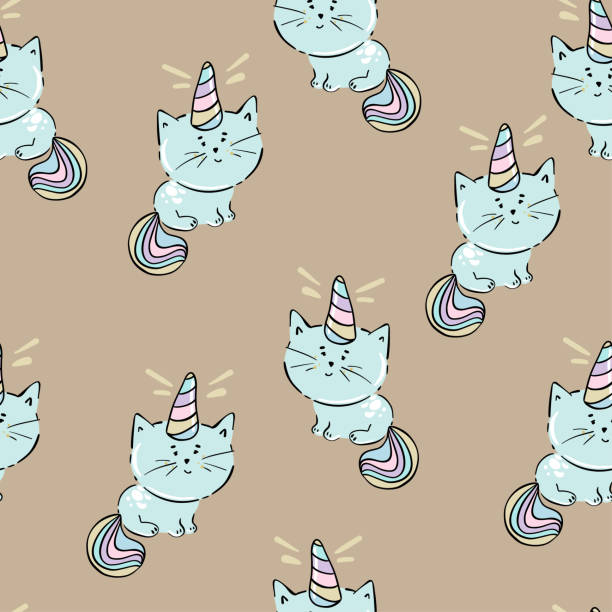 istock Cute Cat Caticorn or Kitten Unicorn vector seamless pattern. Kawaii Cat Unicorn with lollipop. Isolated vector illustration for kids design prints, posters, t-shirts, stickers 1470576383