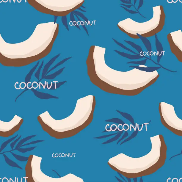 Vector illustration of Illustration on theme big colored seamless coconut, bright fruit pattern for seal. Fruit pattern consisting of beautiful seamless repeat coconut. Simple colorful pattern fruit seamless soft coconut.