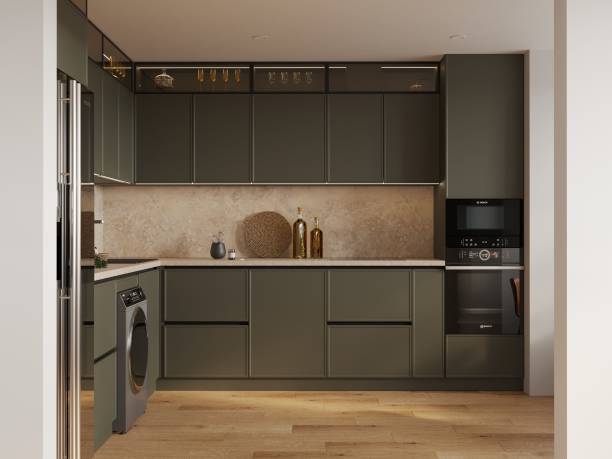 istock Dark Olive Kitchen interior design Green furniture 1470579820