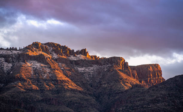 istock Close-up of snow on Superstition Mountains during sunset 1470581632