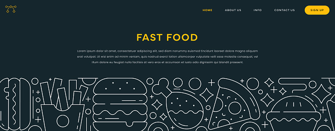 Fast Food Web Banner Template with thin line icons.