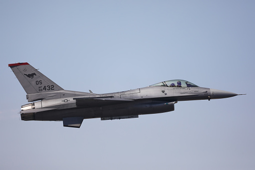 An Air Force jet departs on a mission.