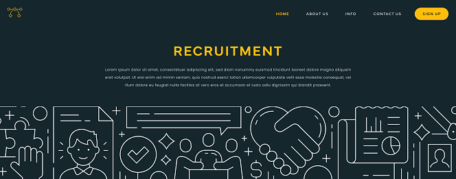 Recruitment Web Banner Template with thin line icons.