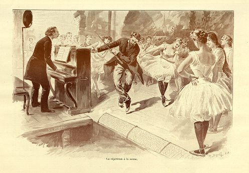 Vintage illustration choreographer, Joseph Hansen showing ballerina's a dance move at Paris Opera Ballet, 1890s, 19th Century