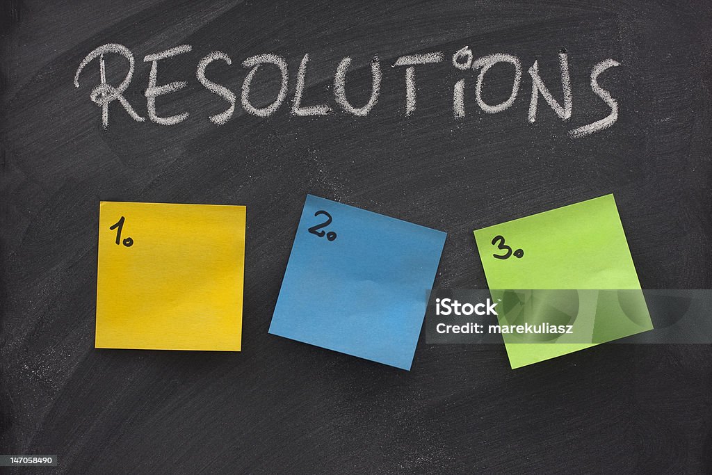 Lista de resoluções em branco no quadro-negro - Foto de stock de Papel Adesivo royalty-free