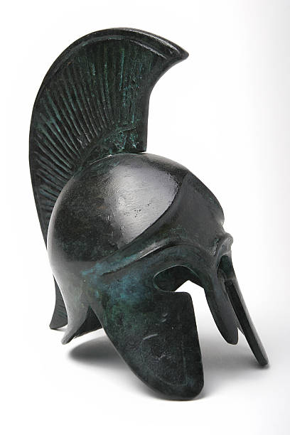 istock Greek ancient helmet close up isolated on white background 147058619