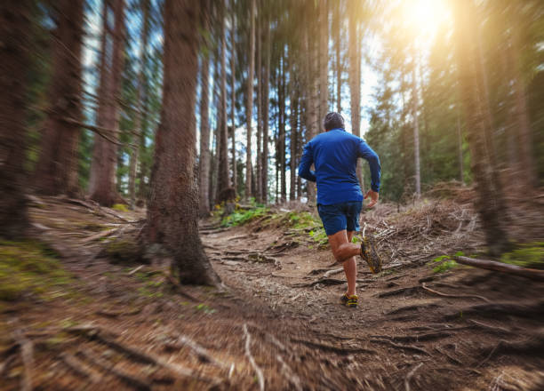 istock Man trail running in a mountain forest 1470587198