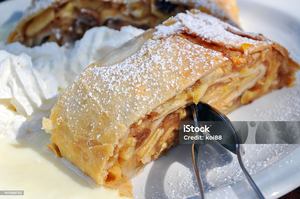 Apple Strudel Apple strudel with cream and vanilla sauce is a specialty sweet in Southern Germany and Austria. Apple Strudel Stock Photo